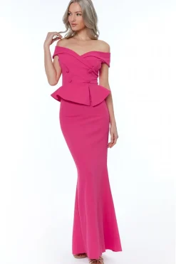 Bardot Crossover Maxi Dress - Cerise by Goddiva
