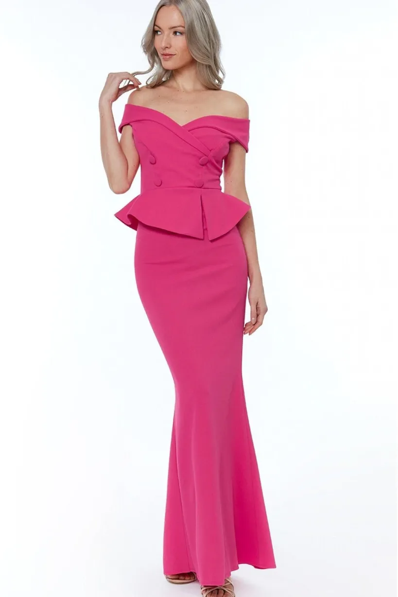 Bardot Crossover Maxi Dress - Cerise by Goddiva
