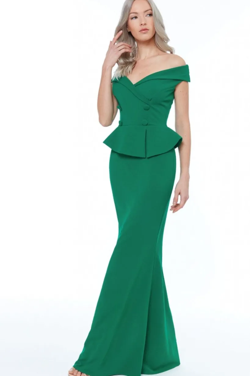 Bardot Crossover Maxi Dress - Vividemerald by Goddiva