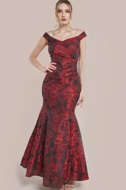 Bardot Jacquard Maxi Dress - Wine by Goddiva
