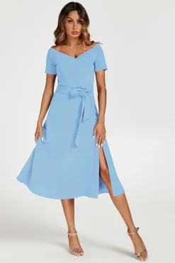 Bardot Midi Dress In Light Blue by FS Collection
