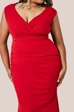 Bardot Pleated Maxi Dress - Red by Goddiva Plus