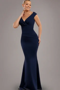 Bardot Pleated Maxi Dress - Navy Blue by Goddiva