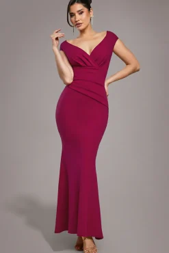 Bardot Pleated Maxi Dress - Burgundy by Goddiva