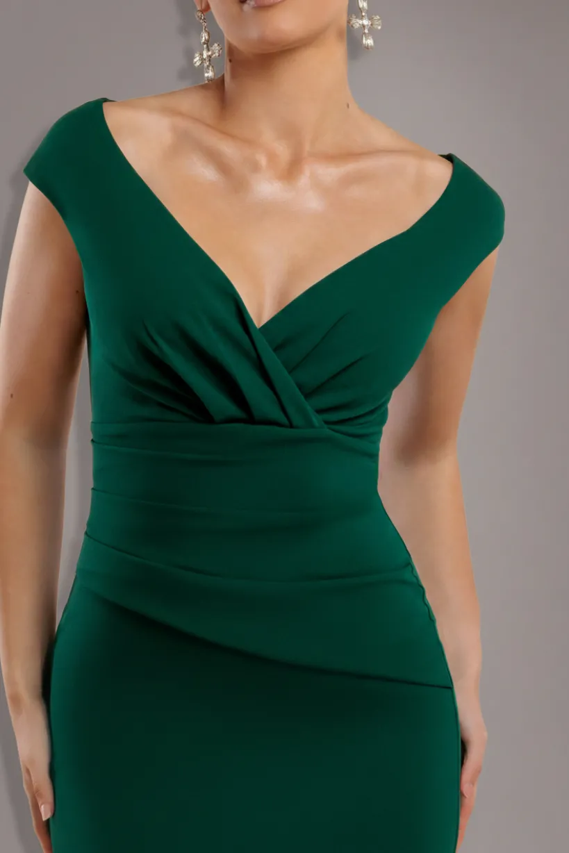 Bardot Pleated Maxi Dress - EmeraldGreen by Goddiva