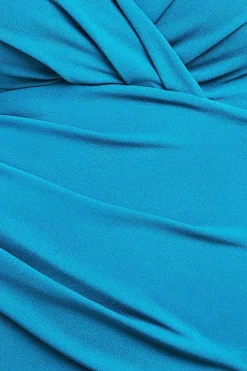 Bardot Pleated Maxi Dress - Teal Blue by Goddiva