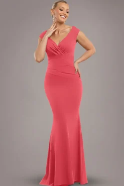 Bardot Pleated Maxi Dress - Coral by Goddiva