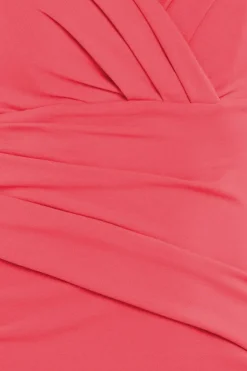 Bardot Pleated Maxi Dress - Coral by Goddiva