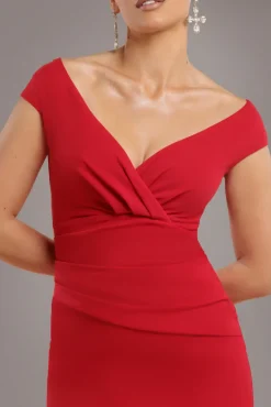 Bardot Pleated Maxi Dress - Red by Goddiva