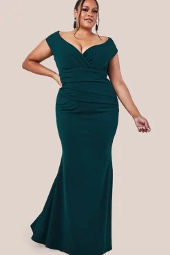 Bardot Pleated Maxi Dress - Emerald by Goddiva Plus