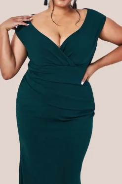 Bardot Pleated Maxi Dress - Emerald by Goddiva Plus