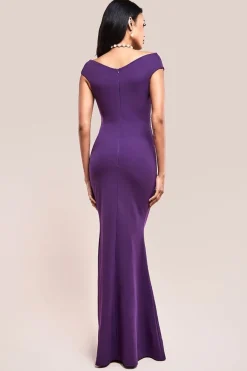 Bardot Pleated Maxi Dress - Purple by Goddiva