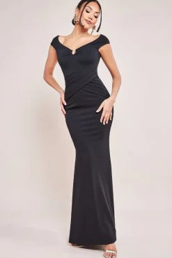 Bardot Pleated Maxi With Metal Trim Maxi Dress - Black by Goddiva