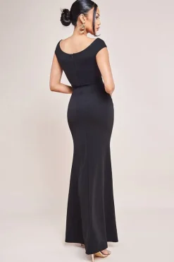 Bardot Pleated Maxi With Metal Trim Maxi Dress - Black by Goddiva