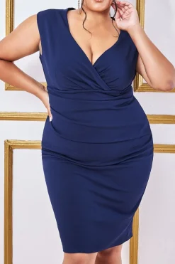 Bardot Pleated Midi Dress - Navy by Goddiva Plus