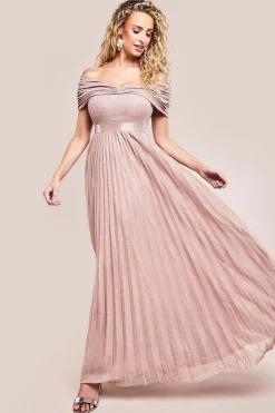 Bardot Pleated Skirt Maxi Dress - Blush by Goddiva