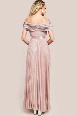 Bardot Pleated Skirt Maxi Dress - Blush by Goddiva