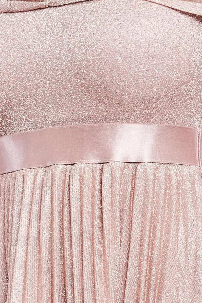 Bardot Pleated Skirt Maxi Dress - Blush by Goddiva