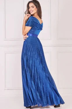Bardot Pleated Skirt Maxi Dress - Royalblue by Goddiva
