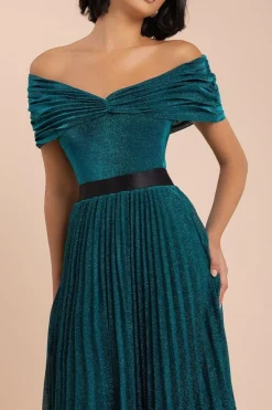 Bardot Pleated Skirt Maxi Dress - Emerald by Goddiva