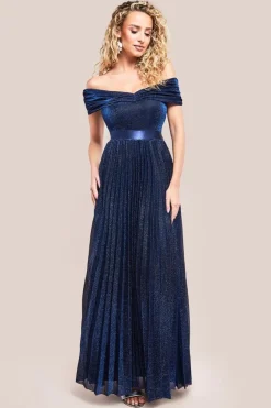 Bardot Pleated Skirt Maxi Dress - Navy by Goddiva