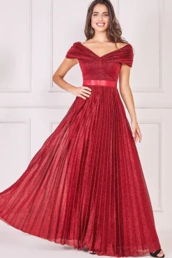 Bardot Pleated Skirt Maxi Dress - Wine by Goddiva