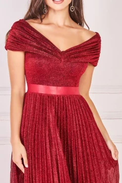 Bardot Pleated Skirt Maxi Dress - Wine by Goddiva