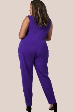 Bardot Scuba Jumpsuit - Purple by Goddiva Plus