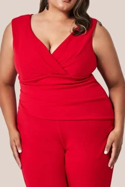 Bardot Scuba Jumpsuit - Red by Goddiva Plus