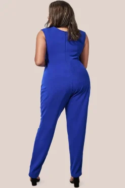 Bardot Scuba Jumpsuit - Royal Blue by Goddiva Plus
