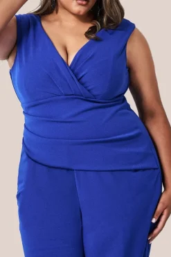 Bardot Scuba Jumpsuit - Royal Blue by Goddiva Plus