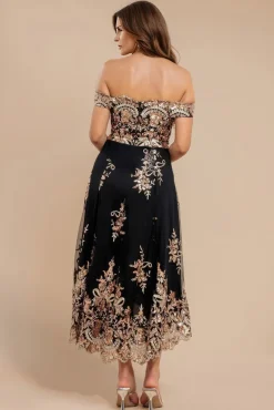 Bardot Sequin & Lace High Low Midi - Champagne by Goddiva