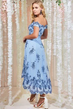 Bardot Sequin & Lace High Low Midi - Powderblue by Goddiva