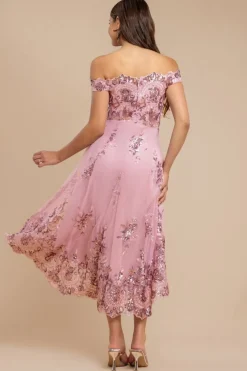 Bardot Sequin & Lace High Low Midi - Blush by Goddiva