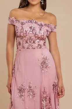 Bardot Sequin & Lace High Low Midi - Blush by Goddiva