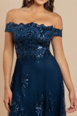 Bardot Sequin & Lace High Low Midi - Navy by Goddiva