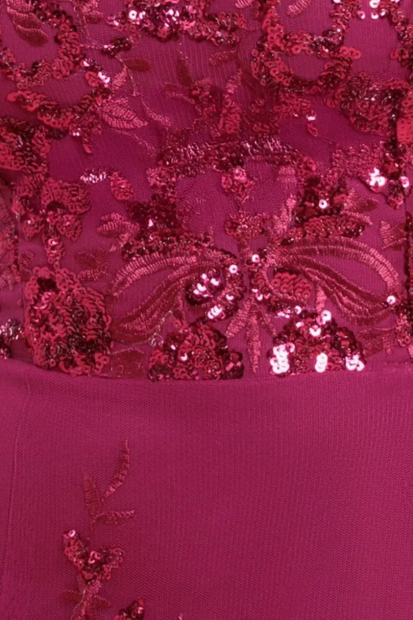 Bardot Sequin & Lace High Low Midi - Magenta by Goddiva