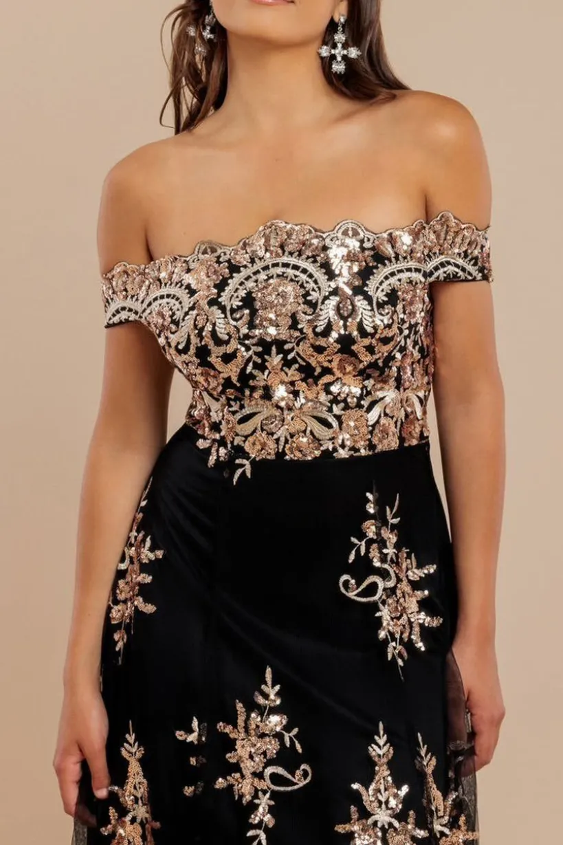Bardot Sequin & Lace High Low Midi - Champagne by Goddiva