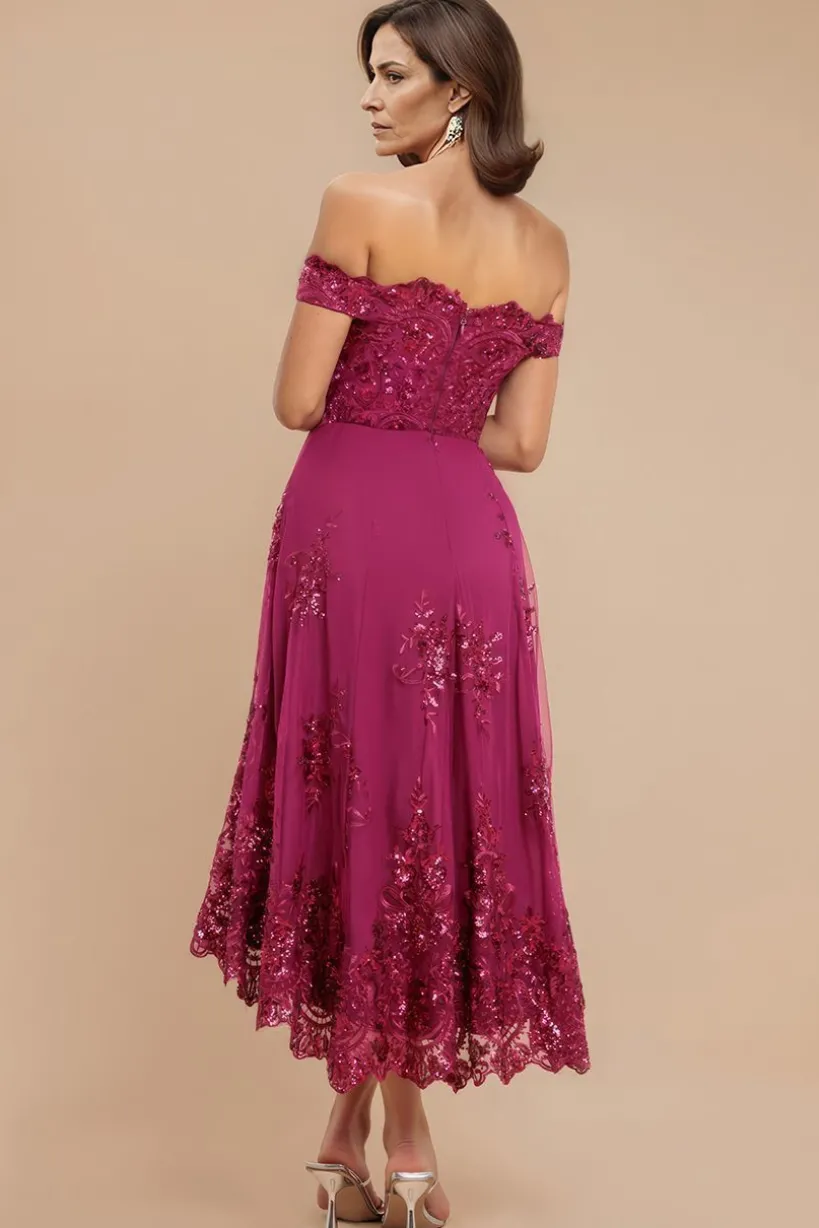 Bardot Sequin & Lace High Low Midi - Magenta by Goddiva