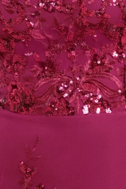 Bardot Sequin & Lace High Low Midi - Magenta by Goddiva