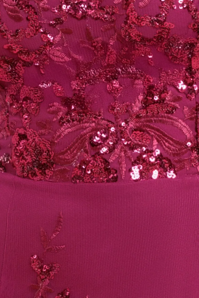 Bardot Sequin & Lace High Low Midi - Magenta by Goddiva