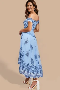 Bardot Sequin & Lace High Low Midi - Blue by Goddiva