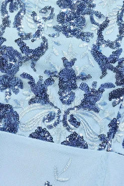 Bardot Sequin & Lace High Low Midi - Blue by Goddiva