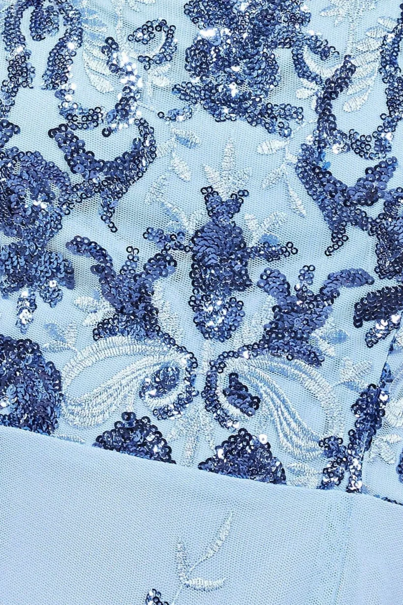 Bardot Sequin & Lace High Low Midi - Blue by Goddiva