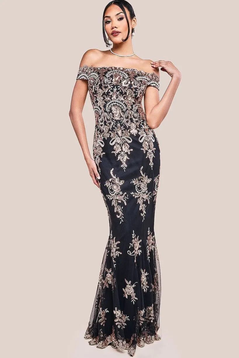 Bardot Sequin Embroidered Maxi Dress - Champagne by Goddiva