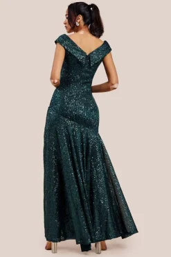 Bardot Sequin Pleated Maxi Dress - Emerald Green by Goddiva