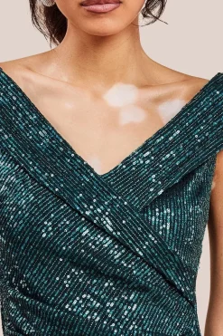 Bardot Sequin Pleated Maxi Dress - Emerald Green by Goddiva