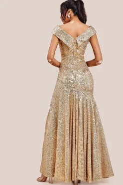 Bardot Sequin Pleated Maxi Dress - Gold by Goddiva