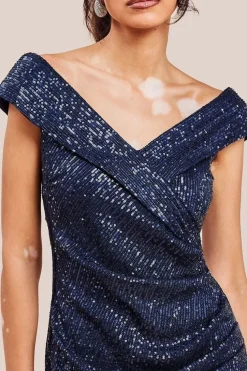 Bardot Sequin Pleated Maxi Dress - Navy by Goddiva