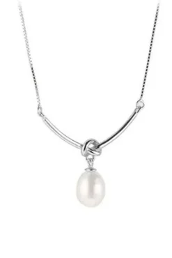 Baroque Oval Pearl Necklace In Silver by SVNX